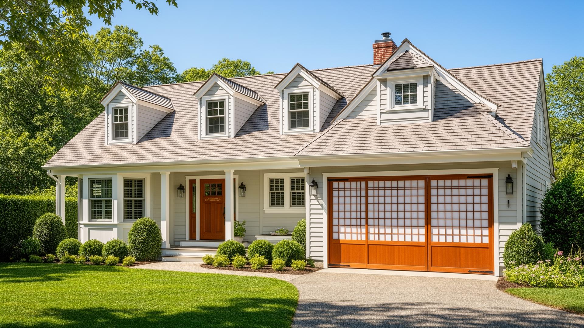 Beautiful Cape Cod cottage with Asian-inspired shoji screen garage doors